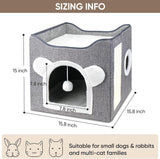 Katzenbetten für Indoor Katzen, Faltbares Katzenhaus, Katzenhöhle 2 Schicht Würfel Großer Raum Katzenbett mit Kratzbrett und Spielball, 15,8 x 15,8 x 15 Zoll