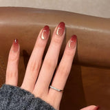 Mouyouglow Kurze magnetische künstliche Nägel, rosa mandelroter Farbverlauf, glitzerndes Katzenauge mit Kleber, rosa rote Ombre-Glitzer-Phototherapie-künstliche Nägel für Frauen und Mädchen