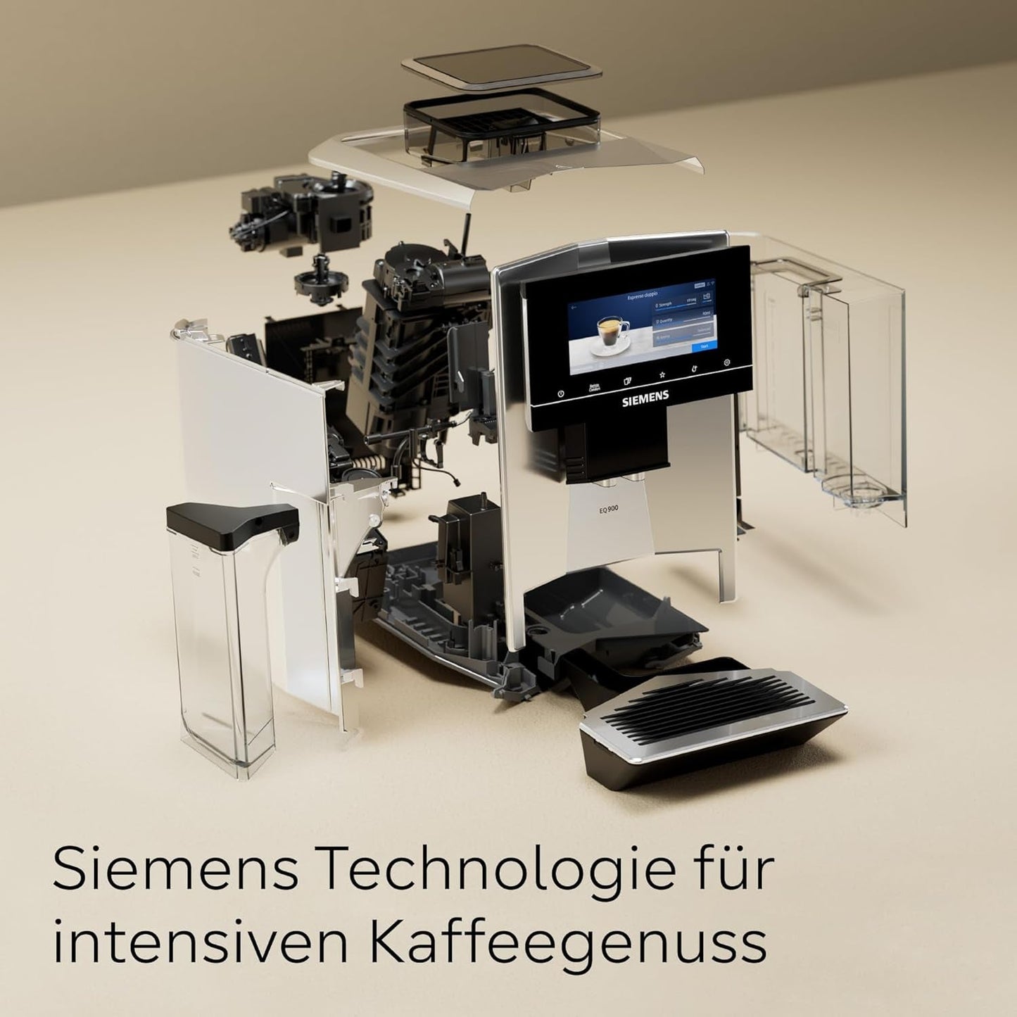 Siemens EQ900 TQ903D03 Automatische Espressomaschine, App-Steuerung, intuitives Touch-Display, Barista-Modus, AromaBoost, Geräuschreduzierung, Premium-Mahlwerk, automatische Dampfreinigung, 1500 W, Edelstahl