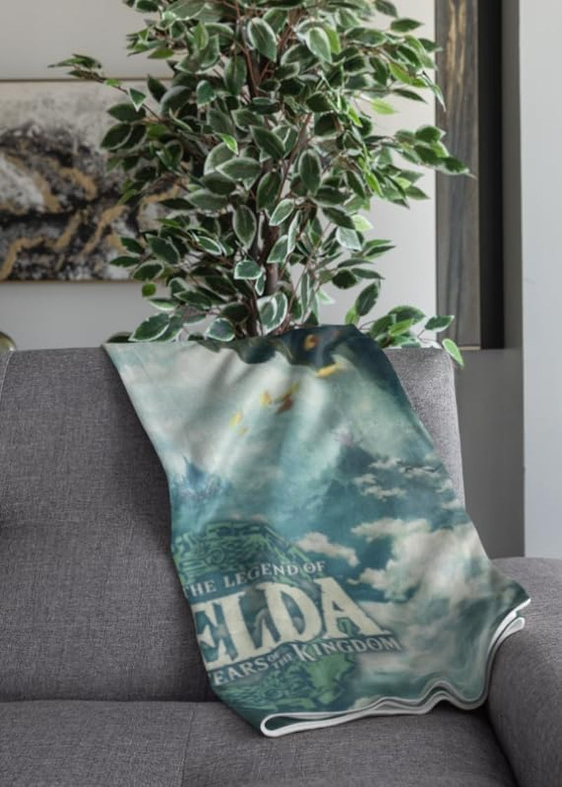 Zelda Sherpa-Decke – Sky Totk – 100 x 150 cm – offizielles Lizenzprodukt, grün, zwei HÃ“MADICT-Betten und Decken