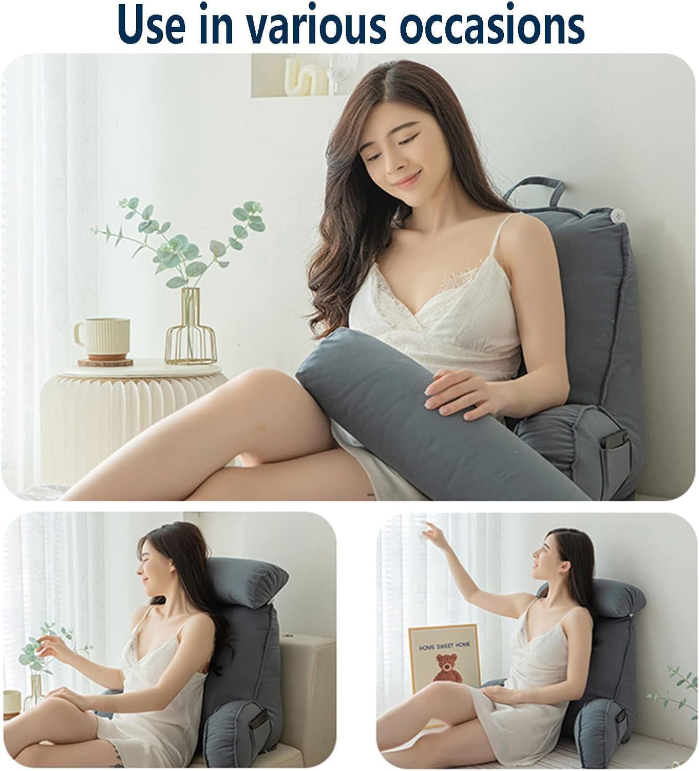 Lesekissen mit Armlehnen, Sofa-Rückenkissen, Bücherkissen fürs Bett, mit abnehmbarer Nackenrolle, Stuhlstützkissen zum Entspannen, Spielen, Lesen, Fernsehen
