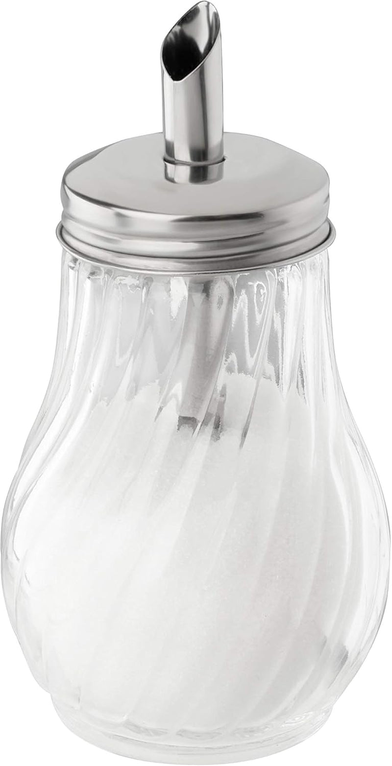 FMprofessional 280ml FLEURETTE Zuckerspender, Glasbehälter, Behälter zum einfachen Dosieren, Behälter für verschiedene Anlässe, hochwertiger Behälter (Farbe: Silber), Menge: 1 Stück