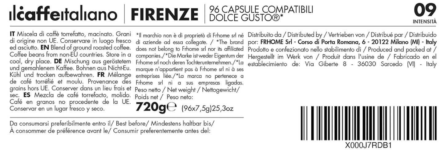 Nescafè Dolce Gusto, 96 Kaffeekapseln mit dem Nescafè-Dolce-Gusto-System kombinierbar - Il Caffè Italiano - Mischung Firenze, Intensität 9