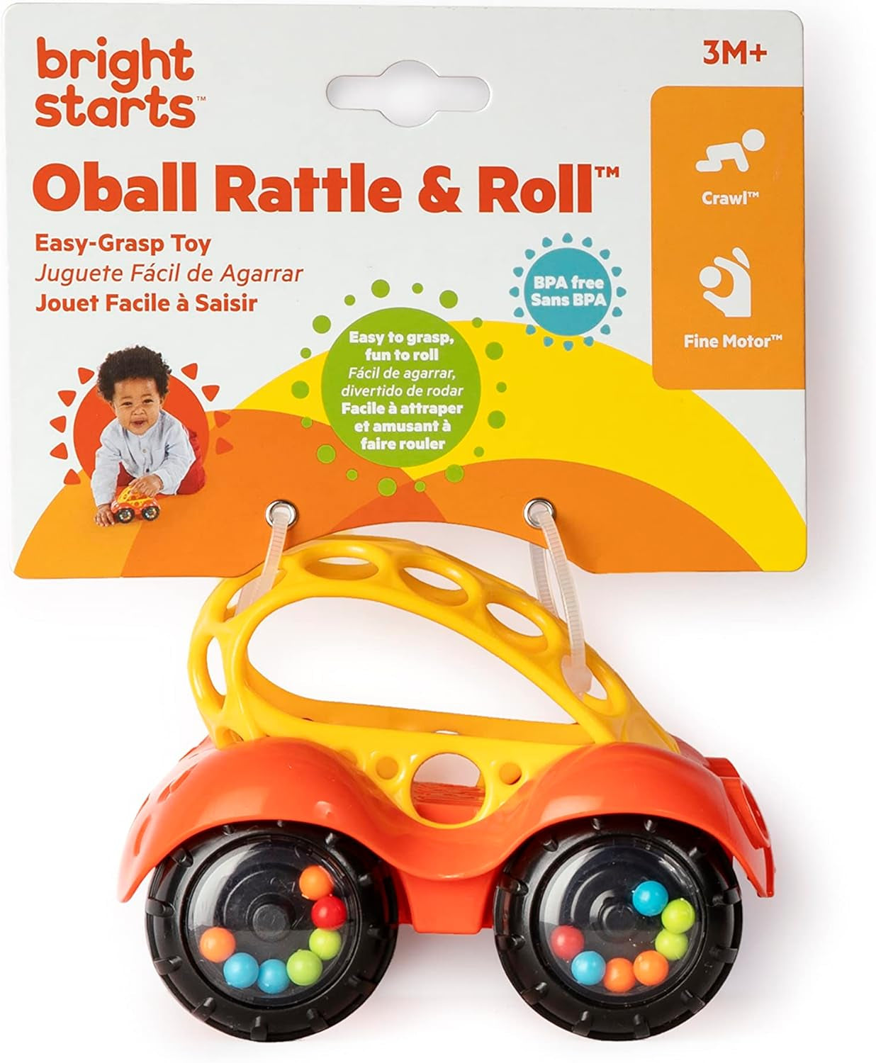 Bright Starts Oball Rassel, Spielzeugauto, Motorikspielzeug für Babys und Kleinkinder ab 3 Monaten, 1 Stück, zufällige Farbe, Blau oder Rot, Babyspielzeug Naty Shop