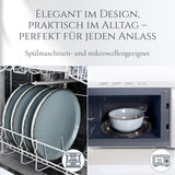 Steingut Geschirrset 6 Personen Rustikal 24 tlg. TESTSIEGER, Hochwertiges Landhausstil Steingut Geschirr Set, Schüssel- und Teller Set, Tafelservice 6 Personen, Geschirrsets Pure Living in Rauchblau