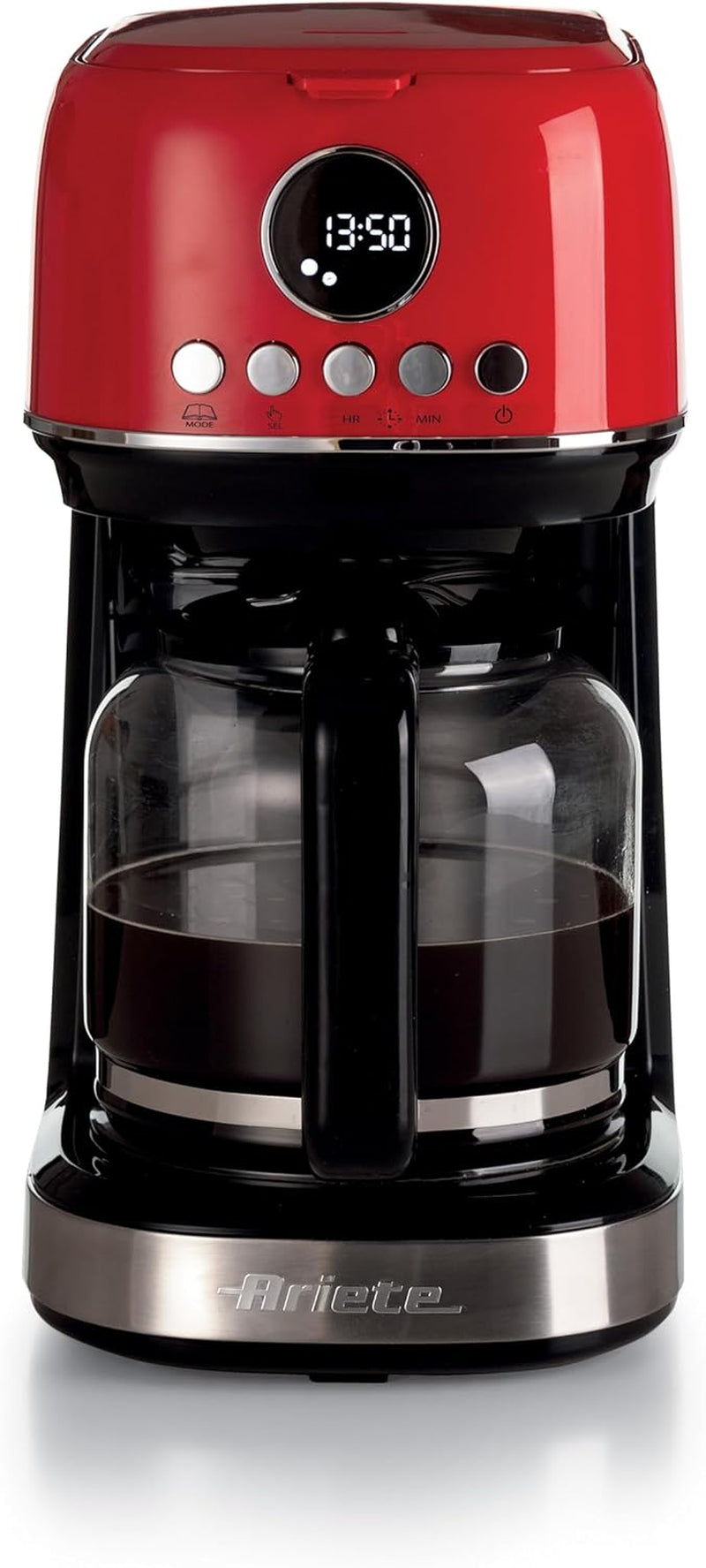Ariete Moderna 1396 Filter-Espressomaschine für die Zubereitung von amerikanischem Kaffee, bis zu 15 Tassen, Glaskaraffe, Heizplatte, LCD-Display, herausnehmbare und waschbare Filter, weiß