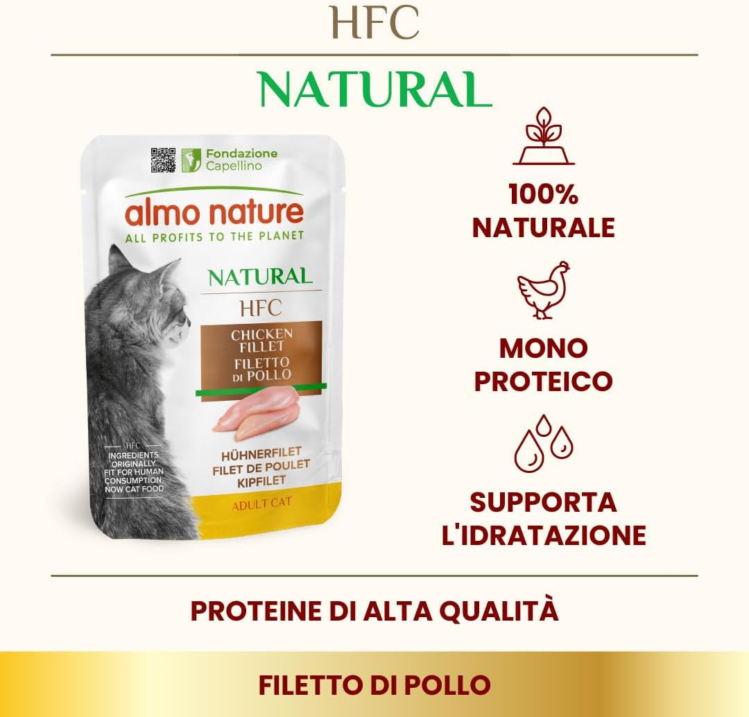 almo nature HFC Natural – Nassfutter für Katzen – mit Huhn – Menschenqualität, glutenfrei, Monoprotein – 55 g, 6er-Pack