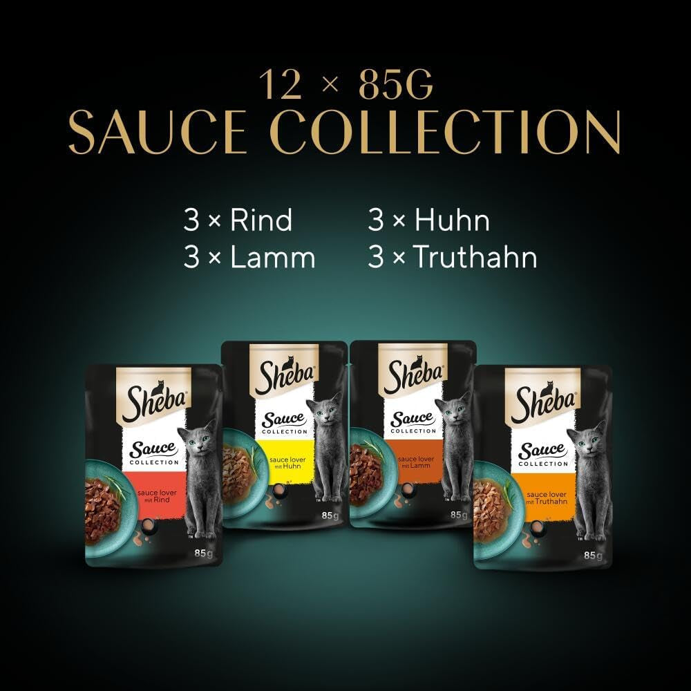 Sheba Sauce Collection Nassfutter für Katzen, Portionsbeutel, salziges Multipack, 4x12x85g