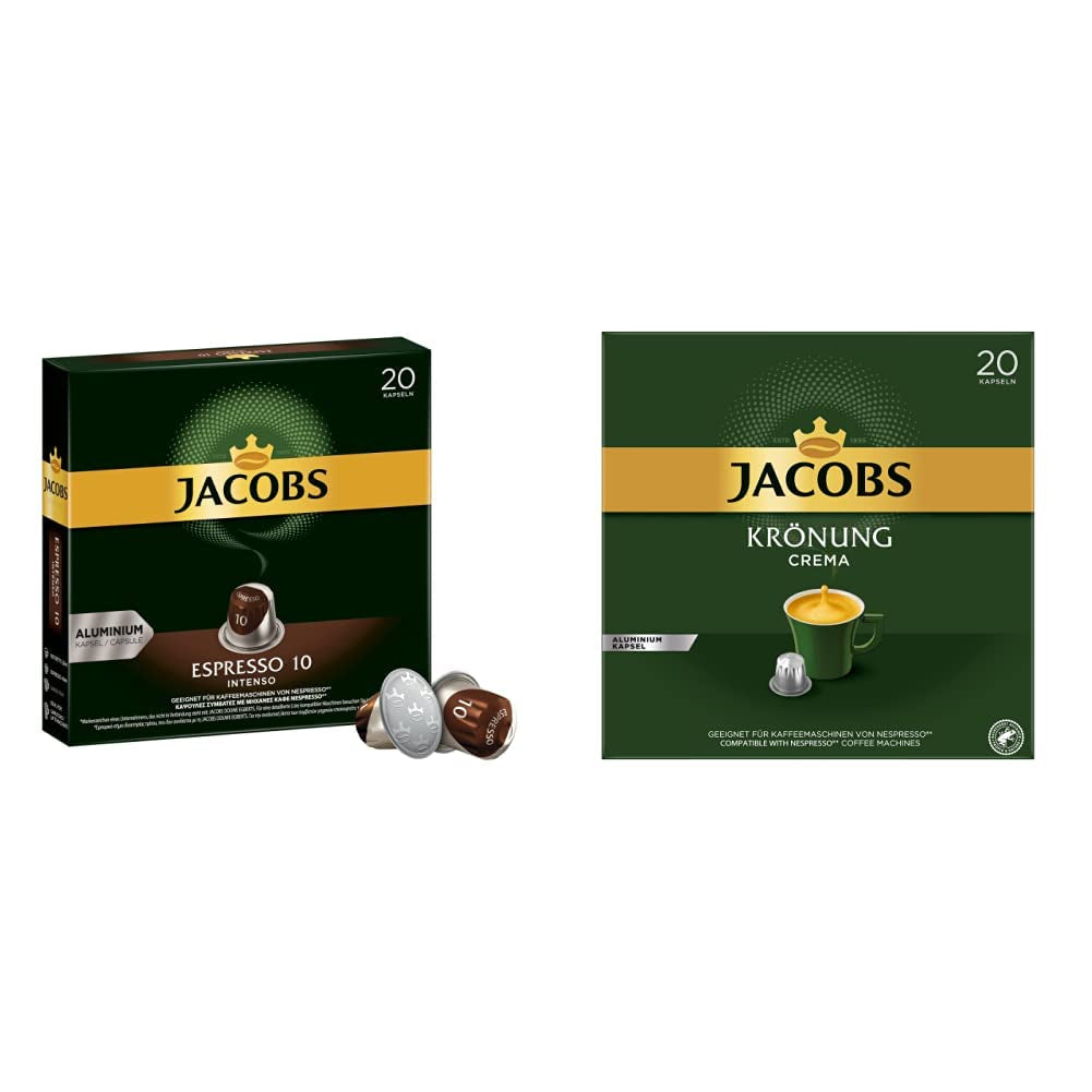 Kaffeekapseln Espresso Intenso, Intensität 10 von 12, 10 x 20 Getränke & Kaffeekapseln Krönung Crema, 200 Nespresso-kompatible Kapseln, 10er Pack, 10 x 20 Getränke, 1040 g