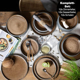 Moritz & Moritz SOLID 36-tlg Steinzeug Geschirr Set 12 Personen - Geschirrset 12 Personen aus je 12 Dinner Teller, Kleiner Teller, Tiefe Teller