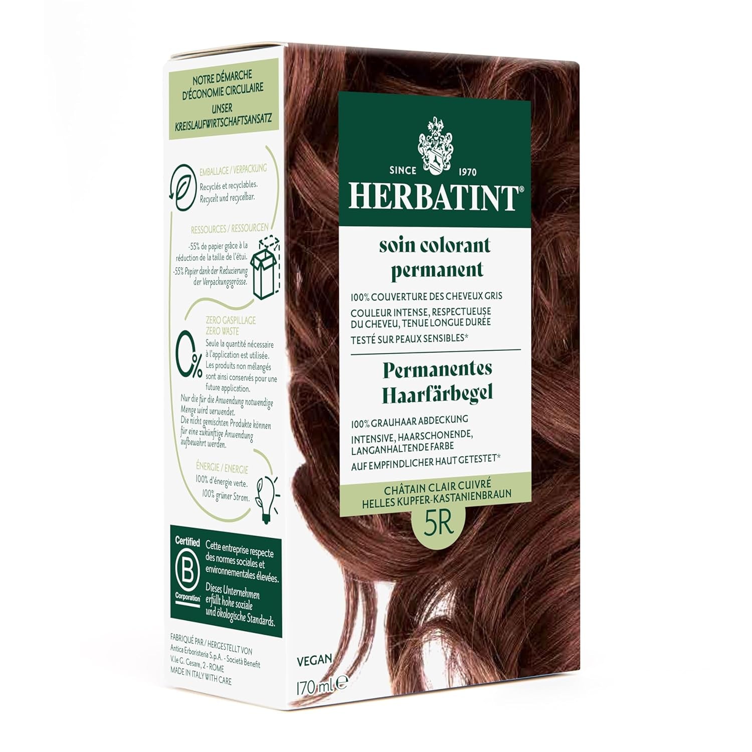 Permanentes Haarfärbegel 6N Dunkelblond – 170 ml I Ammoniakfrei, 100 % graue Haarabdeckung I Getestet auf empfindlicher Haut, mit 8 Pflanzenextrakten Naty Shop Haarfärbemittel 5R Helles Kupfer – Kastanienbraun