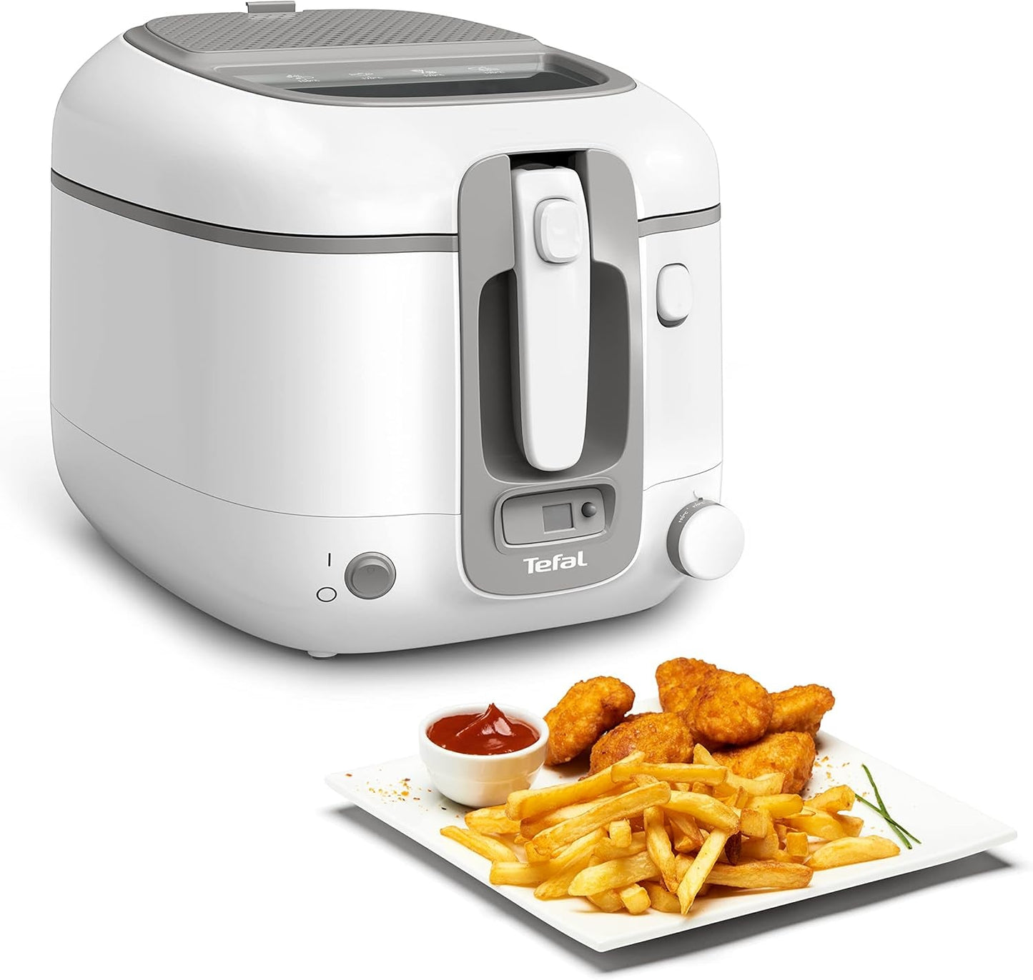 Tefal Super Uno Access Fritteuse, Fassungsvermögen 2,2 l, spülmaschinenfeste Teile, Geruchsfiltergeräte Naty Shop Super Uno Mit Timer Weiß/Grau
