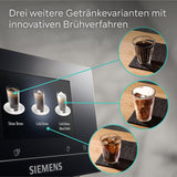 Siemens EQ700 Espressovollautomat, großer Farb-TFT-Bildschirm, 36 Heiß- und Kaltgetränke, Kaltbrühen, 2-Tassen-Funktion, App-Steuerung, automatisches Reinigungssystem, schwarzer Edelstahl, TQ717D03