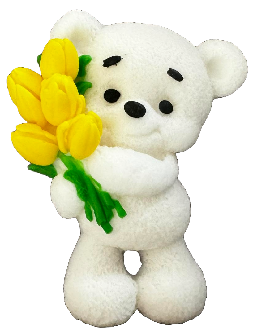 Essbare Zuckerdekoration, Teddybär mit Tulpen. Dekorationen von Naty Shop Sugar Paste
