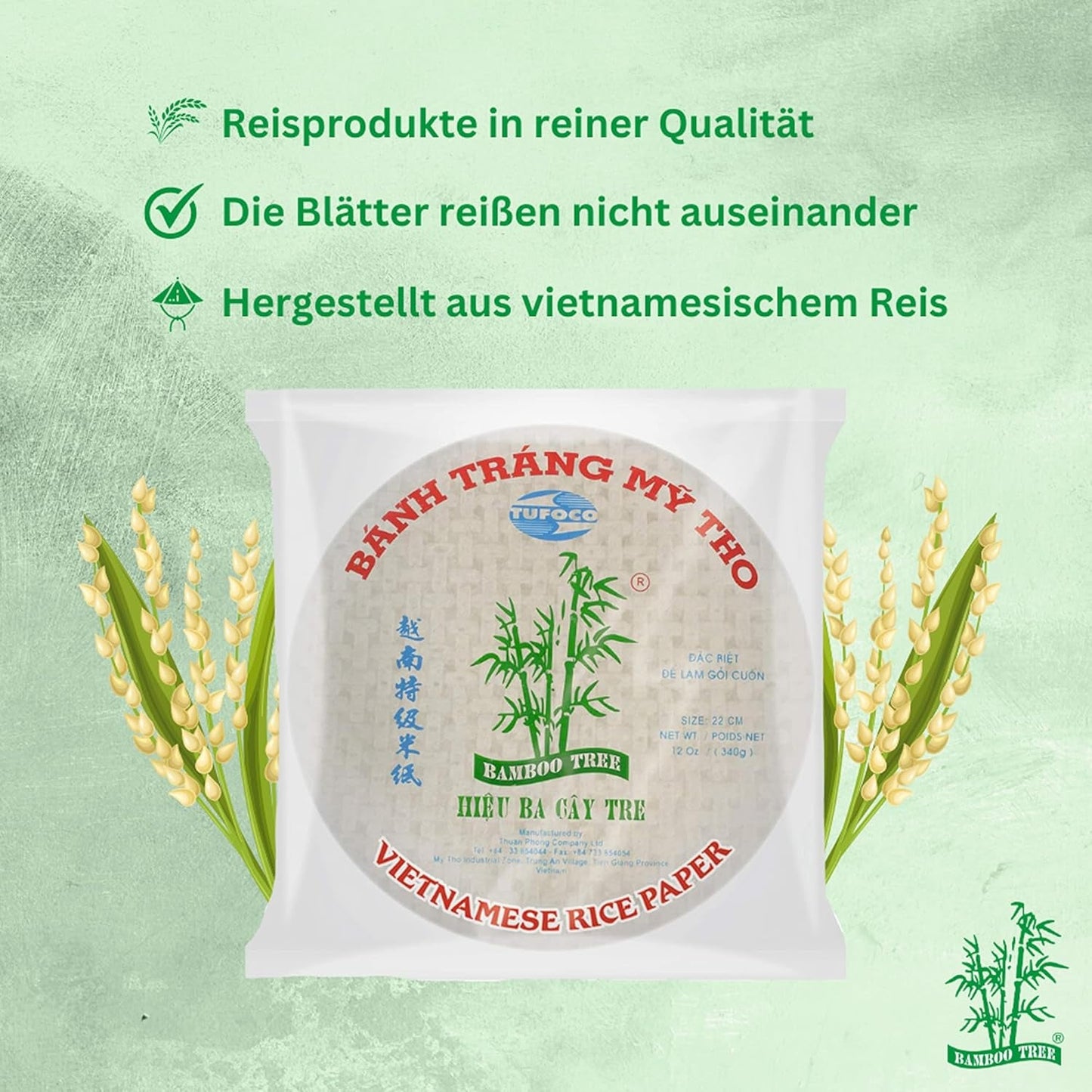 BAMBUSBAUM - Reispapier 31 cm. (Sommerrollen) – 44 x 340 g – Multipack