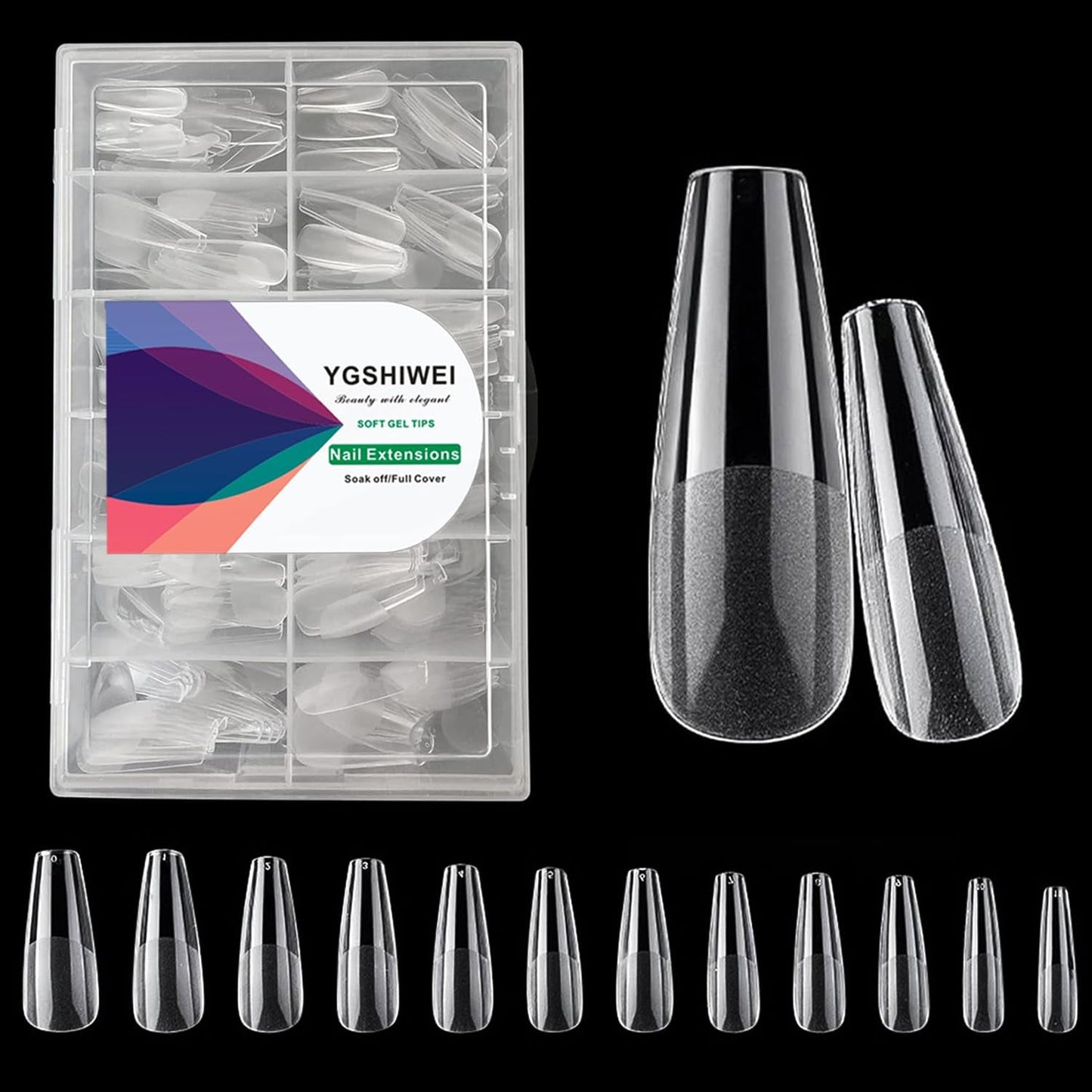 Künstliche Nägel mit vollständiger Abdeckung, 504 Stück, 12 Größen, künstliche Nägel mit Nagelkleber, künstliche Acrylnägel mit Aufbewahrungsbox für Nagelstudios und Heimwerker-Nagelkunst zu Hause (quadratisch)