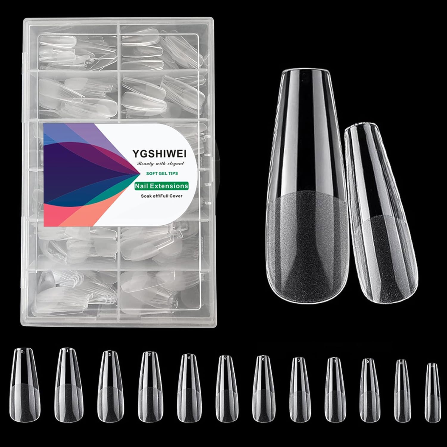 Künstliche Nägel mit vollständiger Abdeckung, 504 Stück, 12 Größen, künstliche Nägel mit Nagelkleber, künstliche Acrylnägel mit Aufbewahrungsbox für Nagelstudios und Heimwerker-Nagelkunst zu Hause (quadratisch)