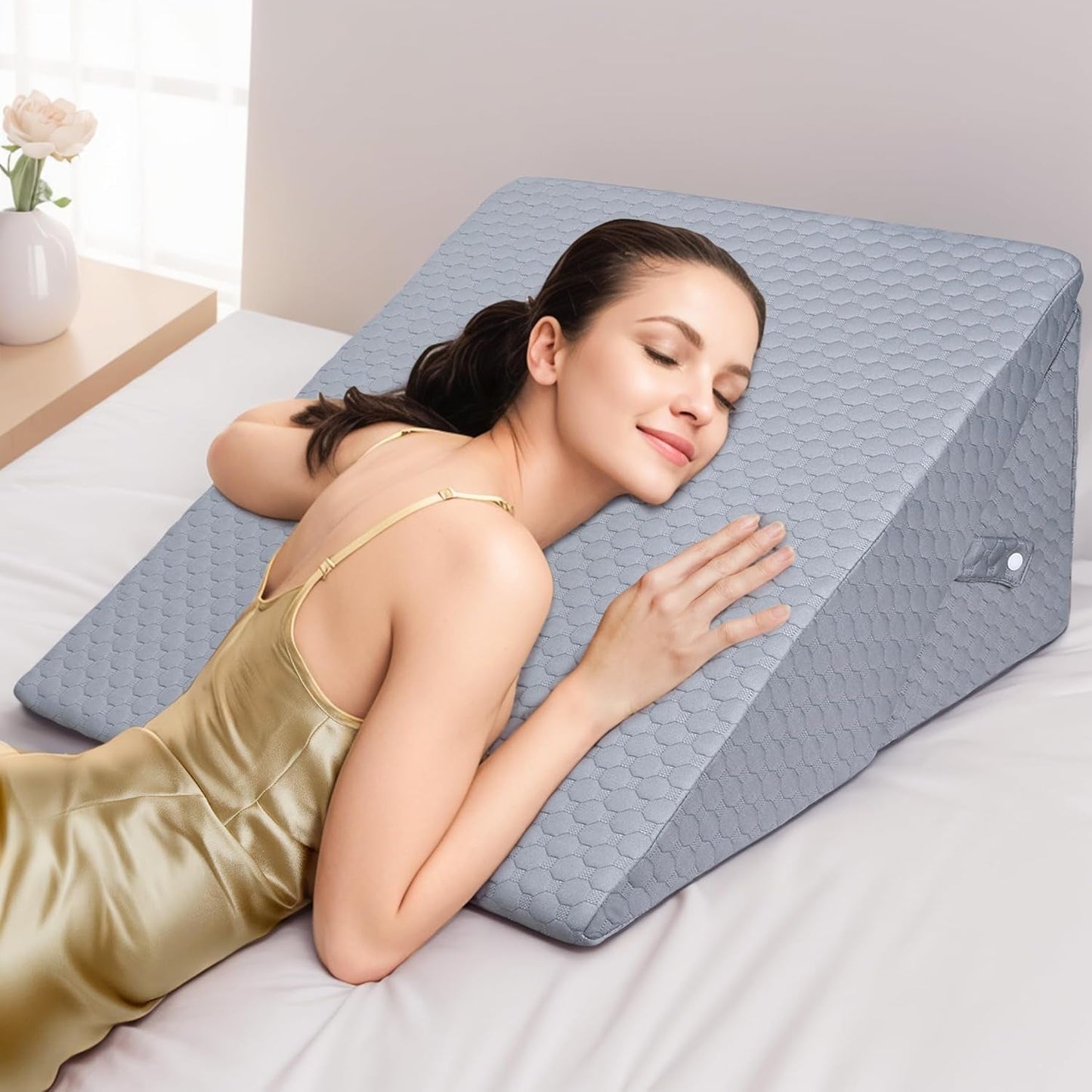Verstellbares Keilkissen für Kinder, hochdichtes Schaumstoff-Lesekissen für Bett und Sofa, ergonomisches Bettkeil-Kopfkissen für Schlaf-Reflux-Apnoe, Beinkissen/Rückenkissen zum Spielen und Lesen (weiß und grau)