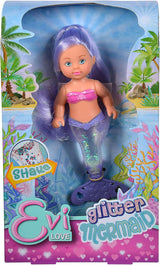 Simba 105733482 – Evi Love Glitter Mermaid, Meerjungfrauenpuppe mit einer Schwanzflosse, die beim Schütteln leuchtet. Es wird nur EIN Artikel bereitgestellt.