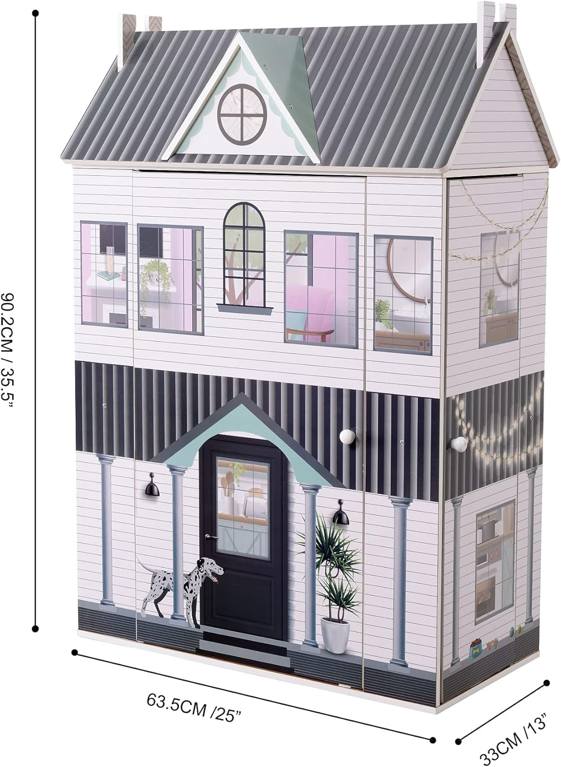 Olivia's Little World Dreamland 3-stöckiges interaktives Puppenhaus aus Holz mit 13 Puppenmöbelzubehör, weiß TD-13632A