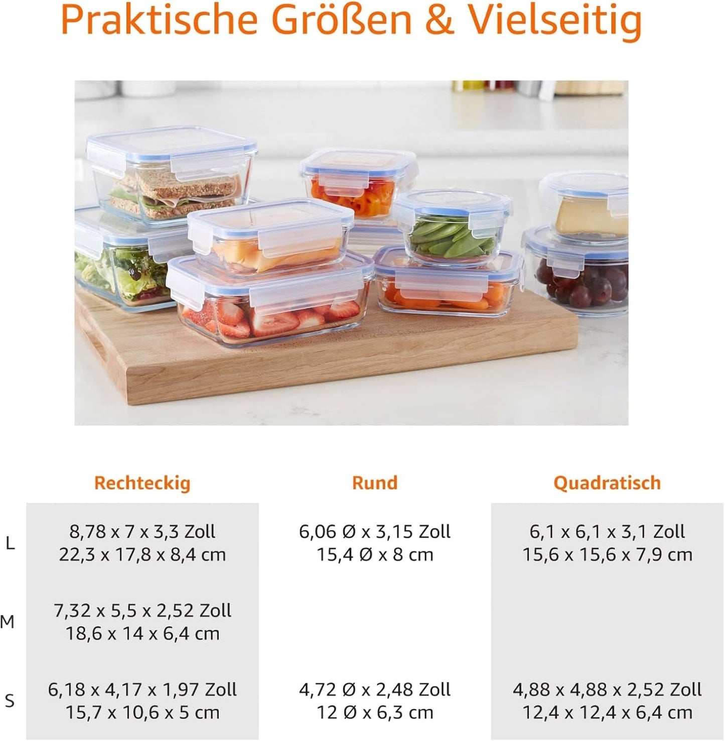 Amazon Basics Lebensmittelbehälter aus Glas mit Deckel, 20er-Pack (10 Behälter + 10 Deckel), BPA-frei, durchsichtig, blau, Aufbewahrungsboxen für Lebensmittel, Naty Shop