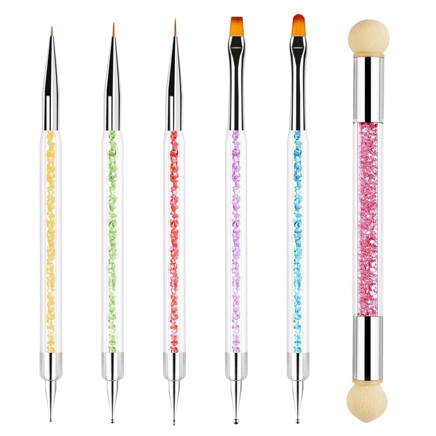 Sularpek 6 Stück Nagel Pinsel, Nail Art Pinsel, Pinsel Nageldesign, Nagel Pinsel Set, Nail Art Dotting Tools Mit 1 Schwammpinsel Applikator, Nageldesign Zubehör Für DIY Nail Art Design
