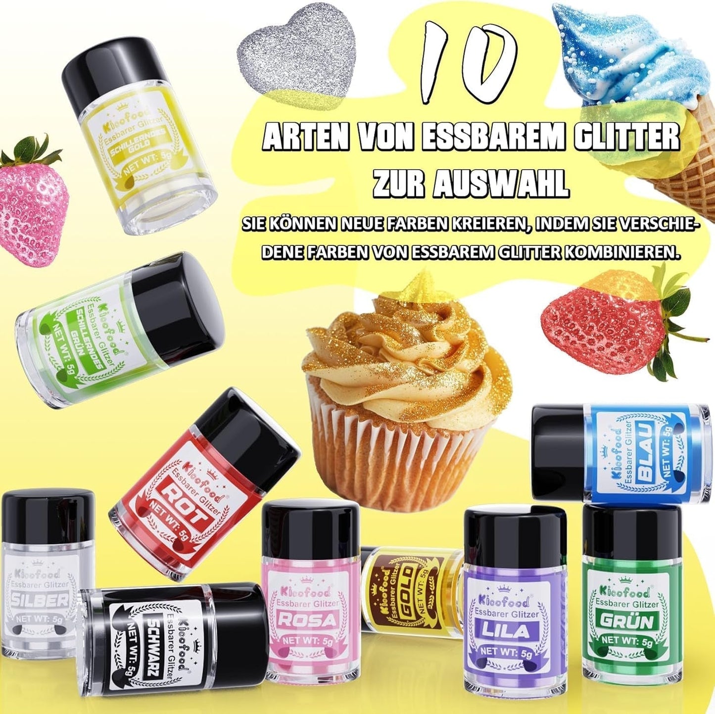 Kicofood, essbarer Glitzer, 5 Gramm, verschiedene Farben Glitter Naty Shop
