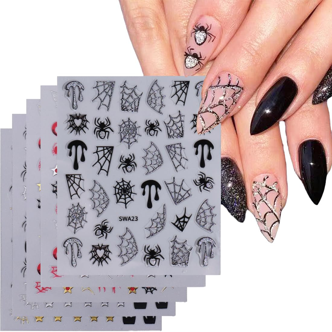 5 Stück Halloween 3D-Nagelaufkleber, 5D stereoskopische Nagelaufkleber, Nageldekorationen, Nageldesign-Zubehör