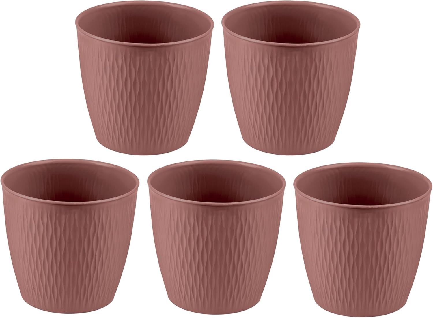 Set mit 5 braunen Töpfen, Durchmesser 16 cm – Stabile Kunststofftöpfe – Dekorativer Übertopf mit Entwässerungsmöglichkeit – Eleganter Topf für den Innen- und Außenbereich
