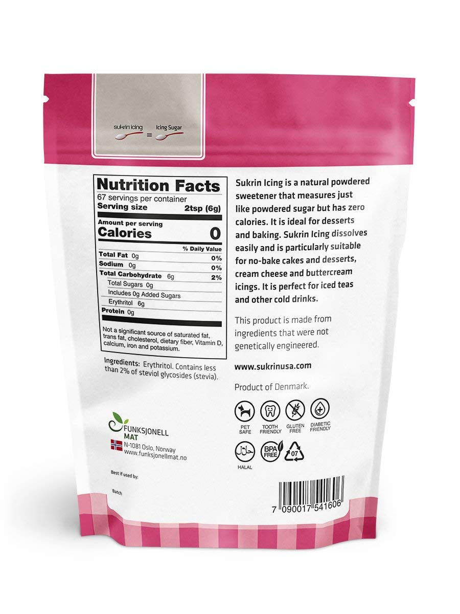 Sukrin Melis Zuckerersatz, Die natürliche Alternative zu Puderzucker ohne Kalorien, 1er Pack (1 x 400 g) Süßstoffe Naty Shop