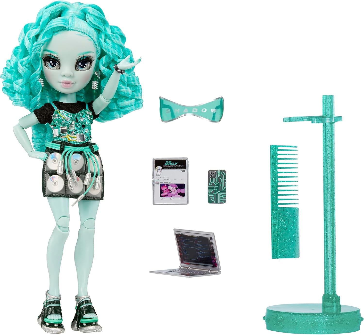 Rainbow High Shadow High Serie 3 – Berrie Skies – Grüne Modepuppe – Modisches Outfit und über 10 farbenfrohe Spielaccessoires – Ideal für 4–12-Jährige und Sammler