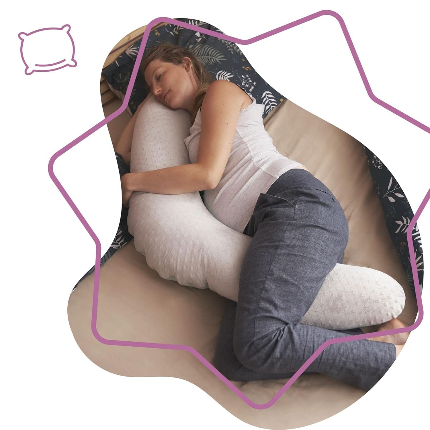 Badabulle Stillkissen und flauschiges Schwangerschaftskissen, 150 cm, inklusive Bezug, ergonomische Form Zubehör Essen und Stillen Bebe Naty Shop