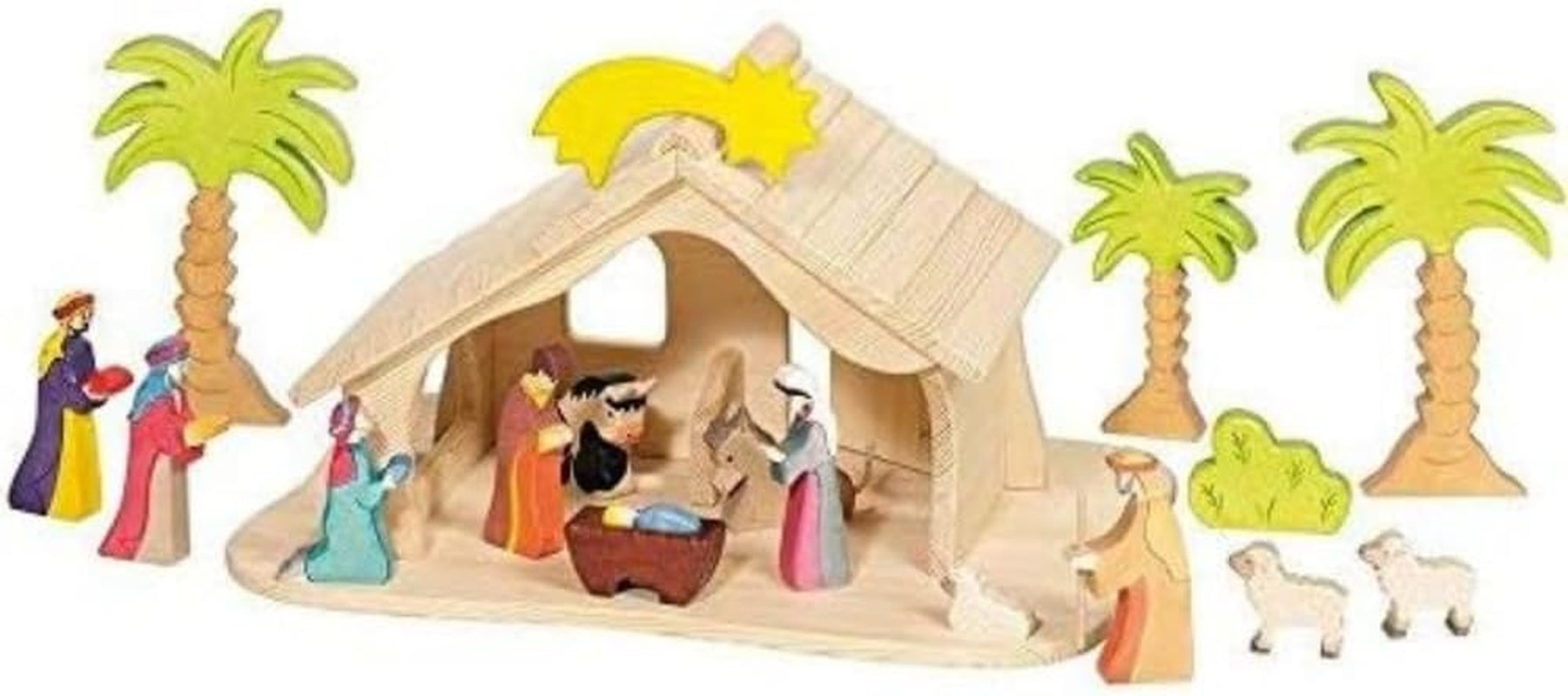 Holztiger Puppenhaus mit Weihnachtsstern (keine Figuren, keine Bäume)
