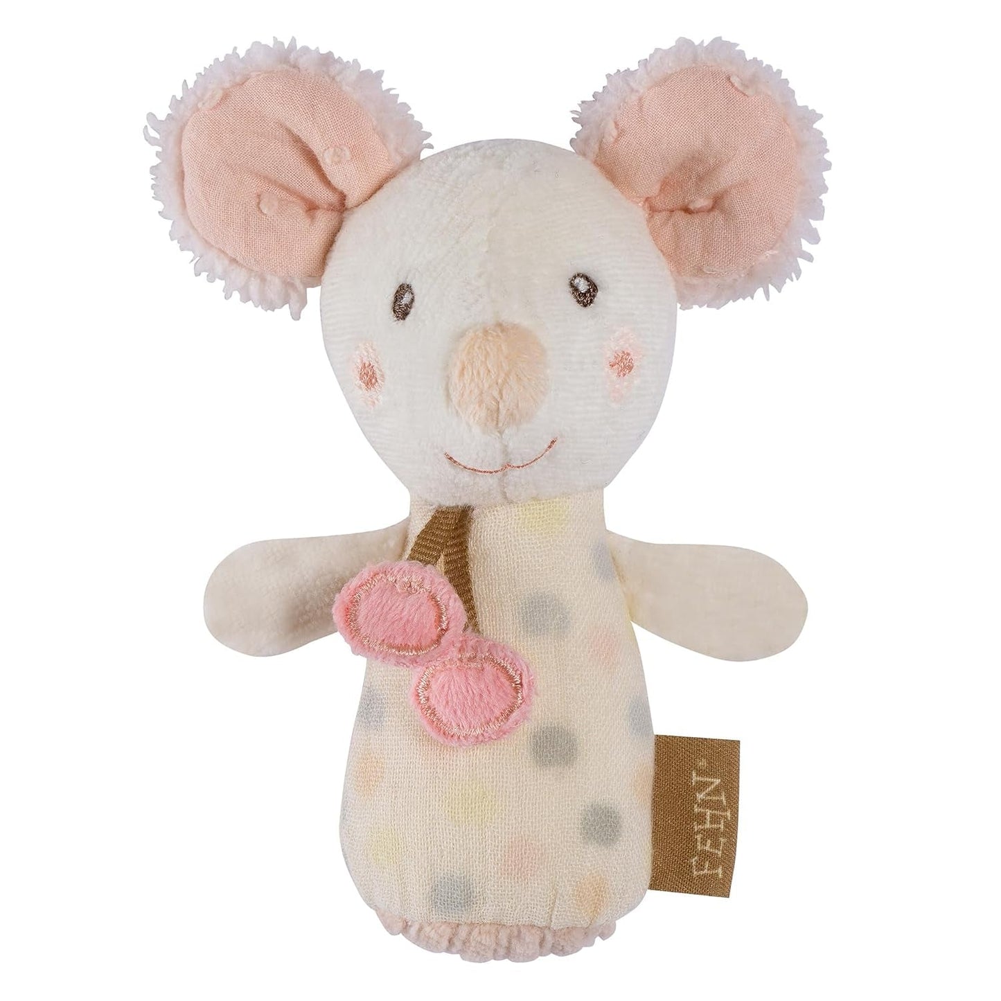Fehn Mini-Rasselotter – Mini-Greifling zum Rasseln, Tasten und Spielen mit weichem und kuscheligem Stofftier – ein treuer Begleiter für Babys und Kleinkinder ab 0 Monaten. Babyspielzeug Naty Shop Maus