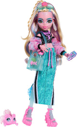 Monster High Lagoona Blue Neptuna Fish Short Top und Sport-Maxirock-Puppe mit 7 Accessoires, darunter Muschel-Sonnenbrille, Snack und Tasche, JHK33