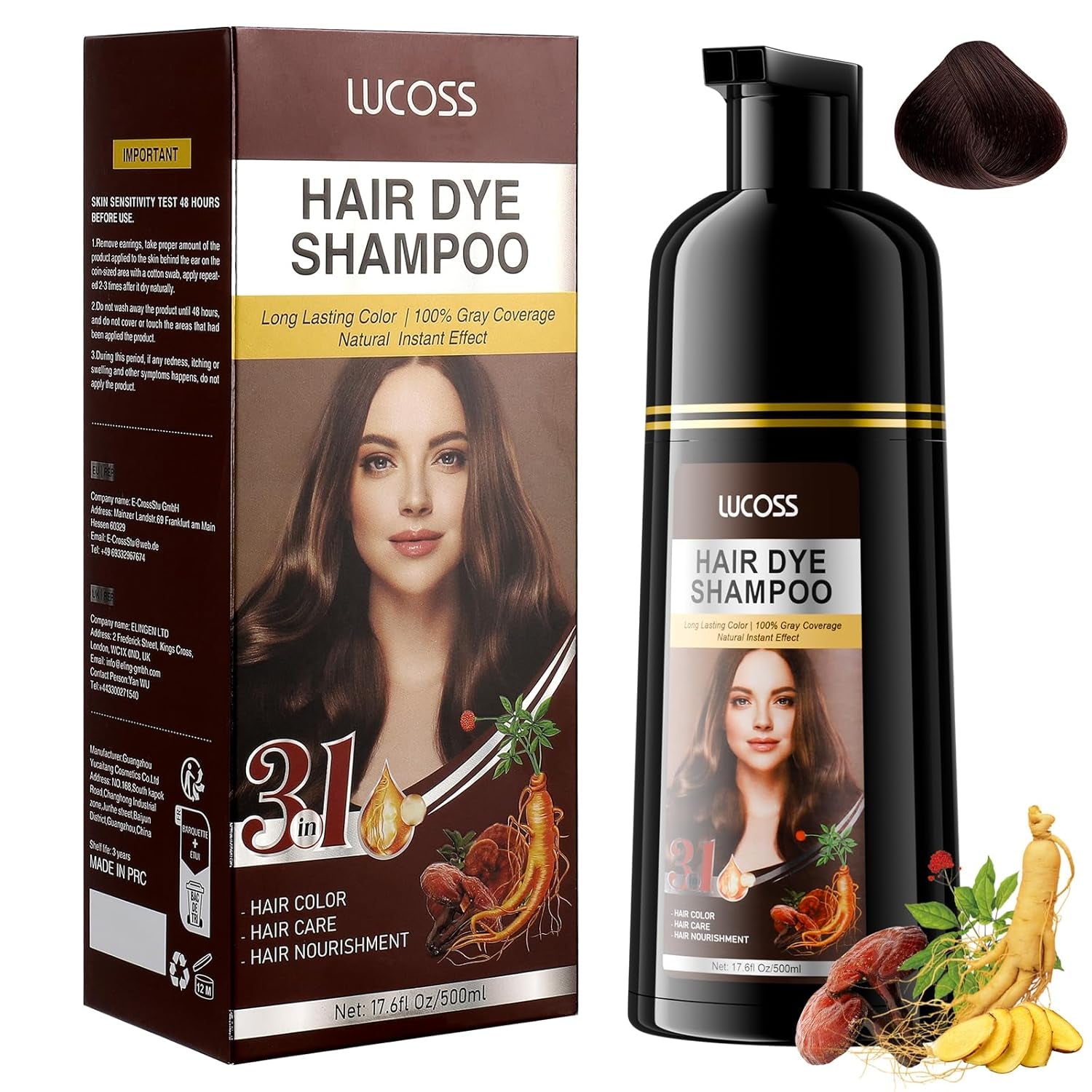 Sofortiges Shampoo für schwarzes Haar, natürliches Haarfarbshampoo, 100 % Grauabdeckung – einfach und schnell, semipermanente Farbe für schwarzes Haar, Haarfarbshampoo für Männer und Frauen Naty Shop Haarfarbe Dunkelbraun