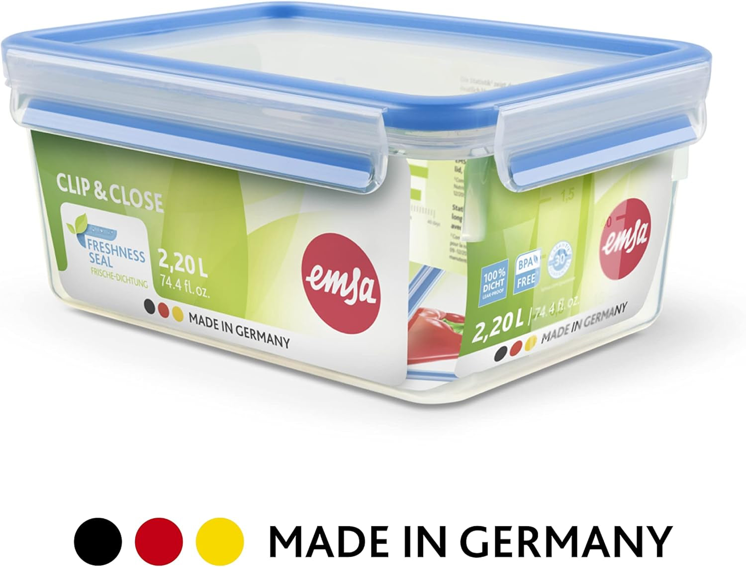 Emsa 515585 Lebensmittel-Clip & Verschluss | 3-teiliges Set | Kunststoff | transparent / grün | 0,55 / 1 / 2,2 Liter Frischhalteboxen von Naty Shop