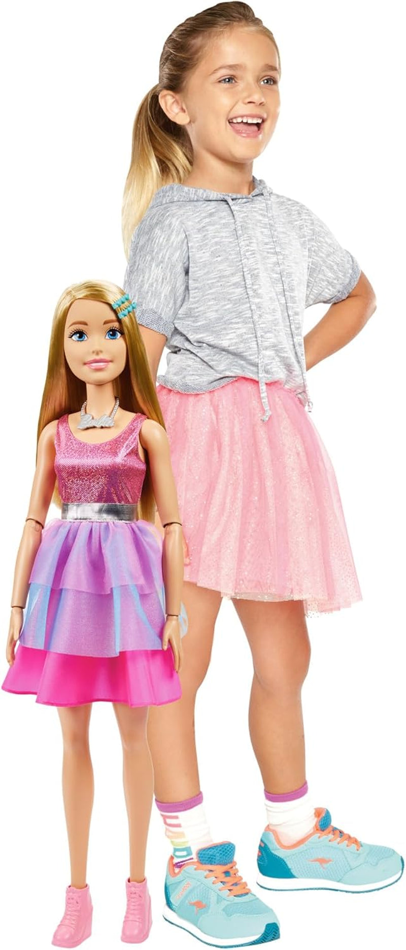 Barbie-Puppe, extragroß (71 cm), rosa Kleid, blondes Haar mit Clip und Halskette, Geschenk für Kinder ab 3 Jahren, HJY02