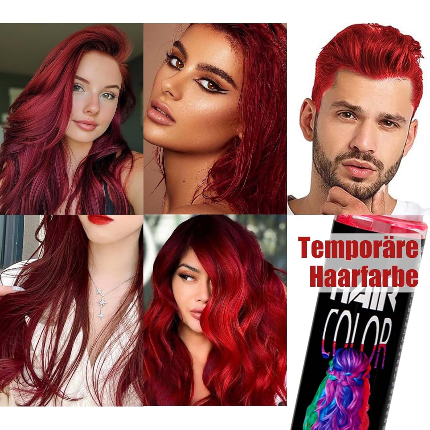 Haarspray-Farbe, temporäre rote Spray-Haarfarbe, farbige rote Haarfarbe, waschbare Haarfarbe, lebendiges rotes Haarfarbspray, sofortige Haarfarbe, Karnevals-Haarfarbe, Halloween, Cosplay, Party-Haarfarbe Naty Shop