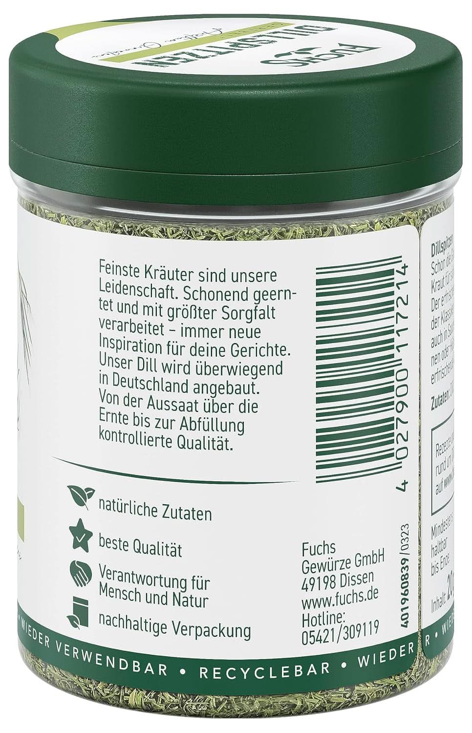 Fuchs gehackter Dill, 20 Gramm Condimente Naty Shop