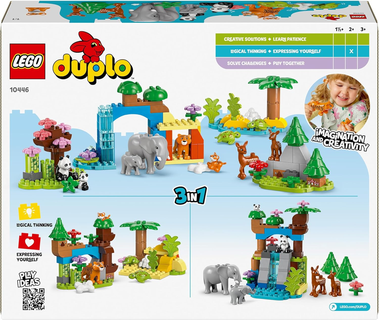 LEGO DUPLO Town Wild Animal Families 3-in-1-Set, Lernspielzeug für Kleinkinder mit Schildkröten, Tigern, Elefanten, Hirschen, Pandas, Set für Vorschulkinder ab 2 Jahren, Bauspielzeug mit Tierfiguren 10446 Bausets Beuche den LEGO-Store