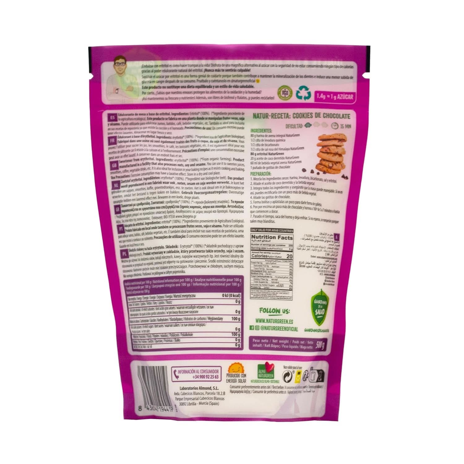 Bio-Erythrit, natürlicher Süßstoff, biologisch, niedriger glykämischer Index, 500 Gramm Süßstoffe Naty Shop