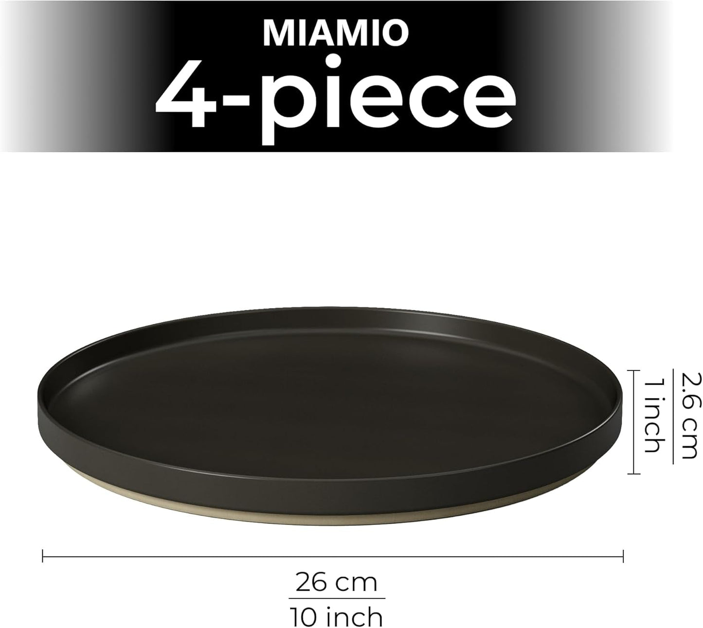 MIAMIO – 4-Personen-Teller-Set/4-Personen-Keramikgeschirr-Set, spülmaschinen- und mikrowellengeeignetes Steingut-Geschirr – Sierra-Kollektion (dunkle Teller, große Teller (4x))