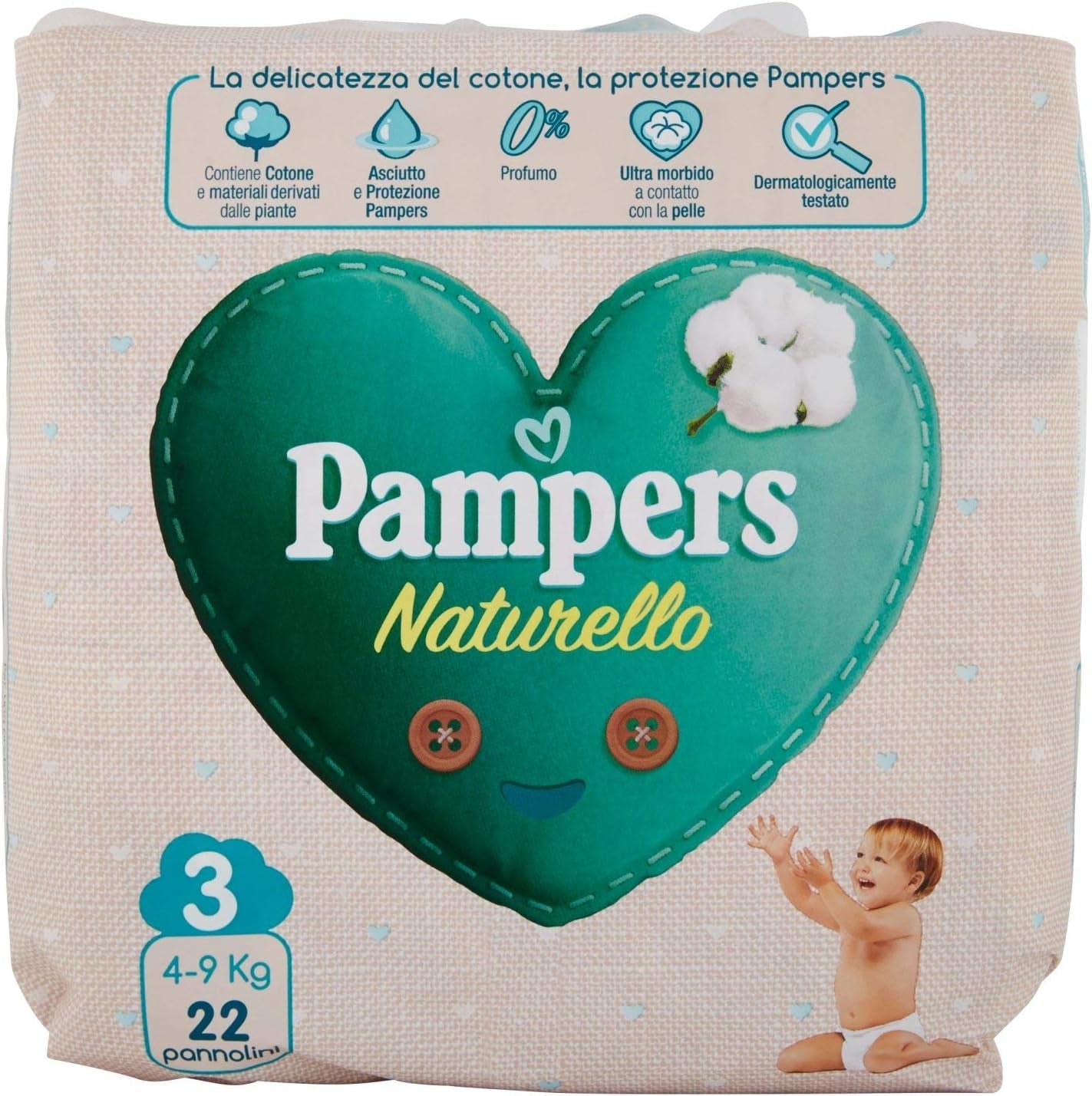 Pampers Naturello Midi, 22 Windeln, Größe 3 (4-9 kg)
