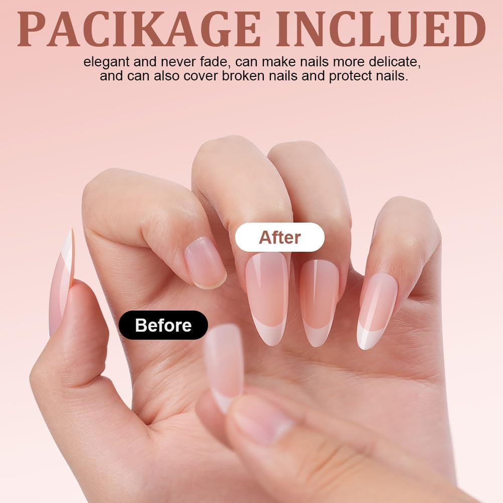 240-teiliges Set mit künstlichen Nagelspitzen, French Press On False Nails, Press On French Nails, 12 Größen, Fake Nails mit Kleber für Damen und Herren (Nude White Medium Almond)