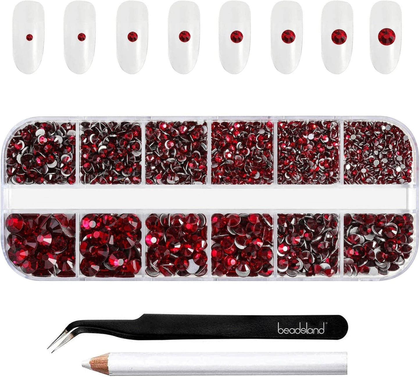 Beadsland 2500 Stück Glas Nailart Strasssteine ​​​​Kristall Flatback Edelsteine ​​​​Runde, ​​Für Handwerk Gemischt 8 Größen SS4 ~ SS30 Mit Picking Pinzette Und Stift (Kristall Weiß)