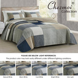 Chezmoi Collection Addy Patchwork-Steppdecken-Set, vorgewaschene Baumwolle, leicht, wendbar, für alle Jahreszeiten, übergroß, 3-teilig, Marineblau, Weiß, Grau, Taupe, karierte Steppdecken und Steppdecken, Naty Shop