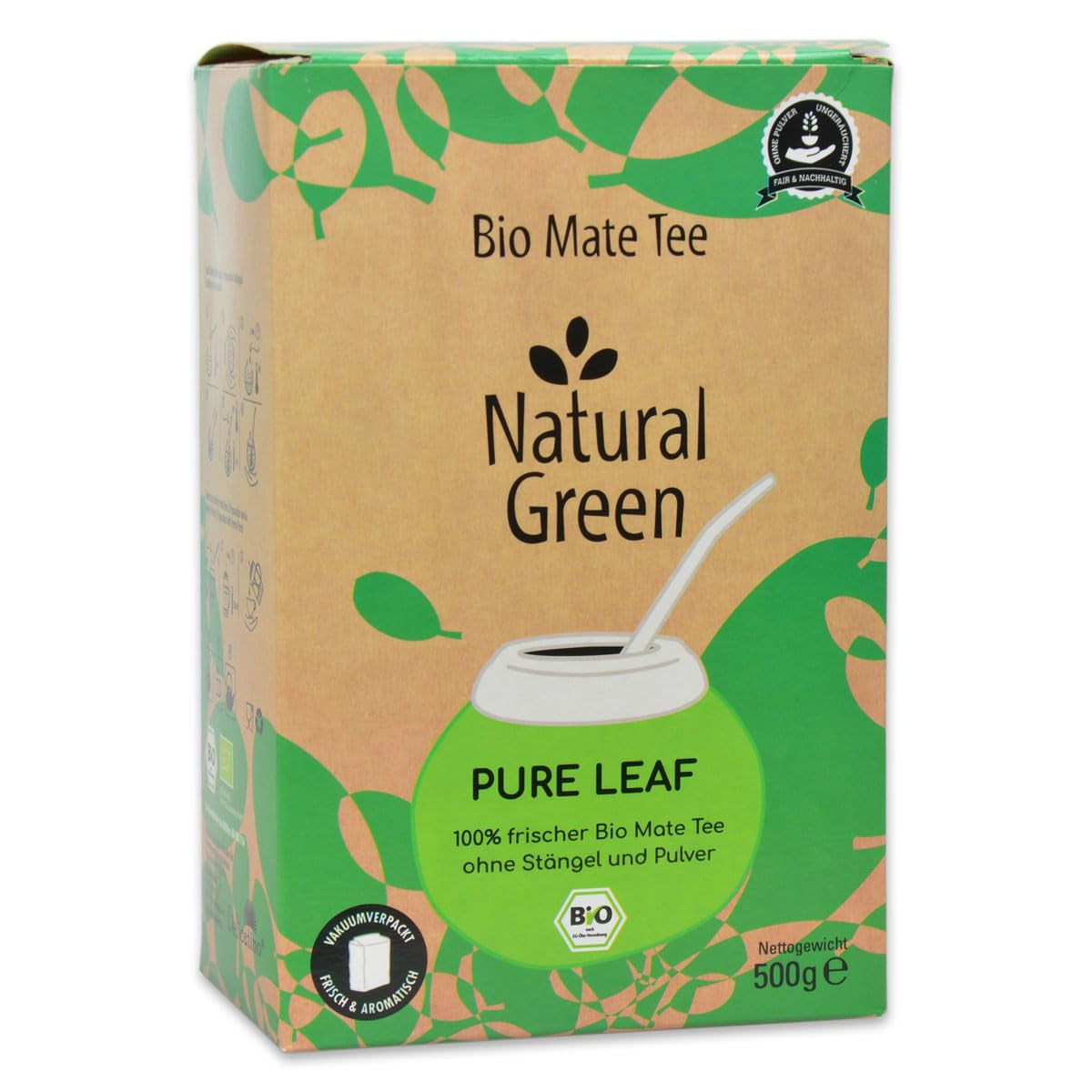 Delicatino – Natürliches grünes PURE LEAF 500G, Bio-Yerba Mate ohne Stiel, frisch und rauchfrei, biologisch angebaut, vakuumverpackt für maximale Frische
