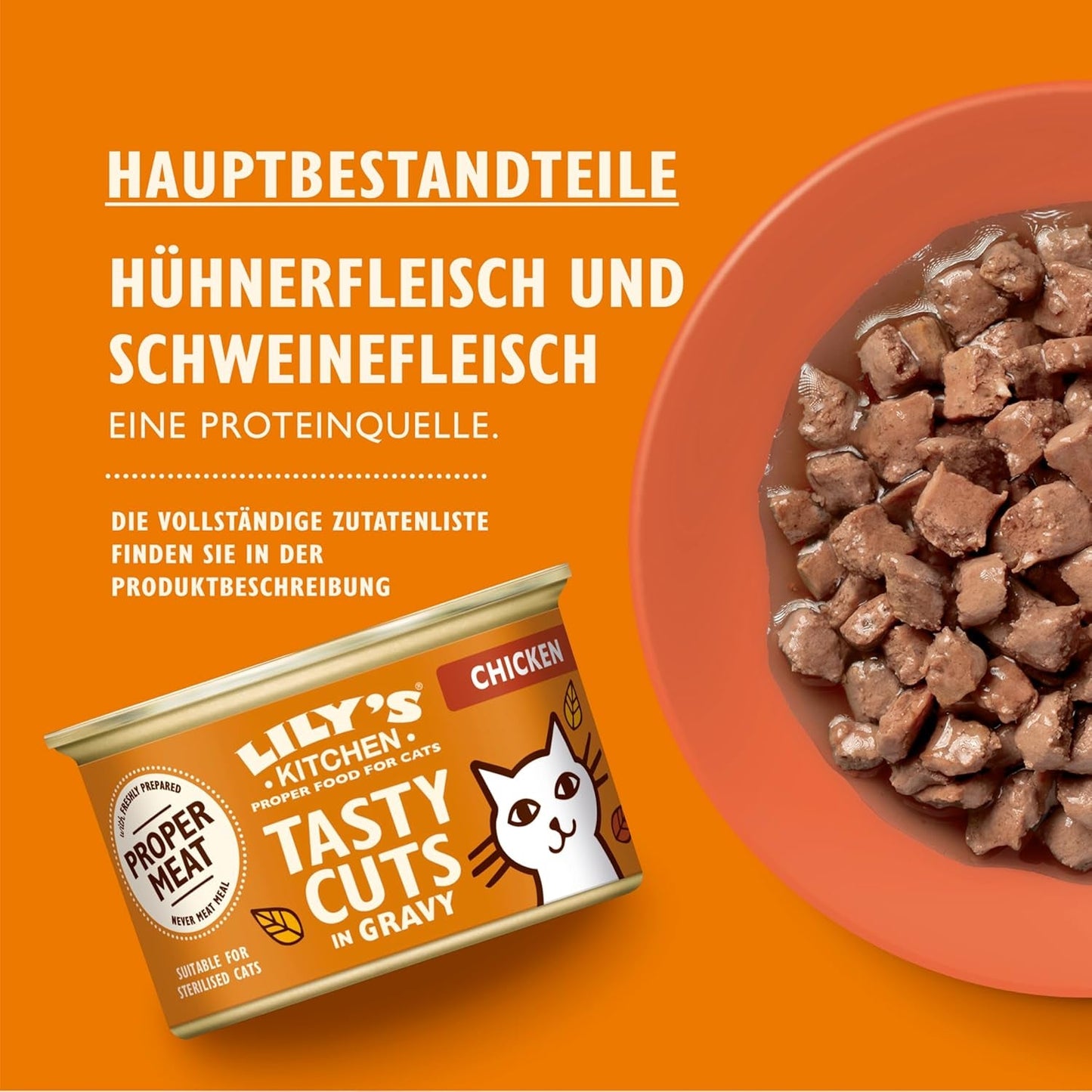 Lily's Kitchen, hergestellt aus natürlichen Zutaten, köstliche Häppchen in Hühnersauce, Nassfutter für ausgewachsene Katzen, 70-g-Dose