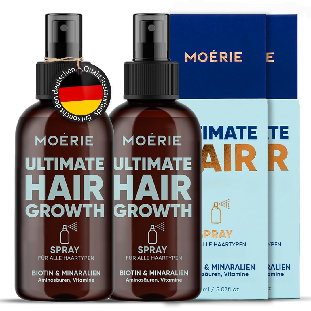 MOÉRIE Ultimate Mineral Hair Growth Spray für längeres, dickeres und volleres Haar – mit Biotin und Koffein – vegane Haarprodukte, frei von Parabenen, alle Haartypen, kehrt Haarausfall um – 2-Monats-Vorrat Haarpflege Naty Shop Doppelset
